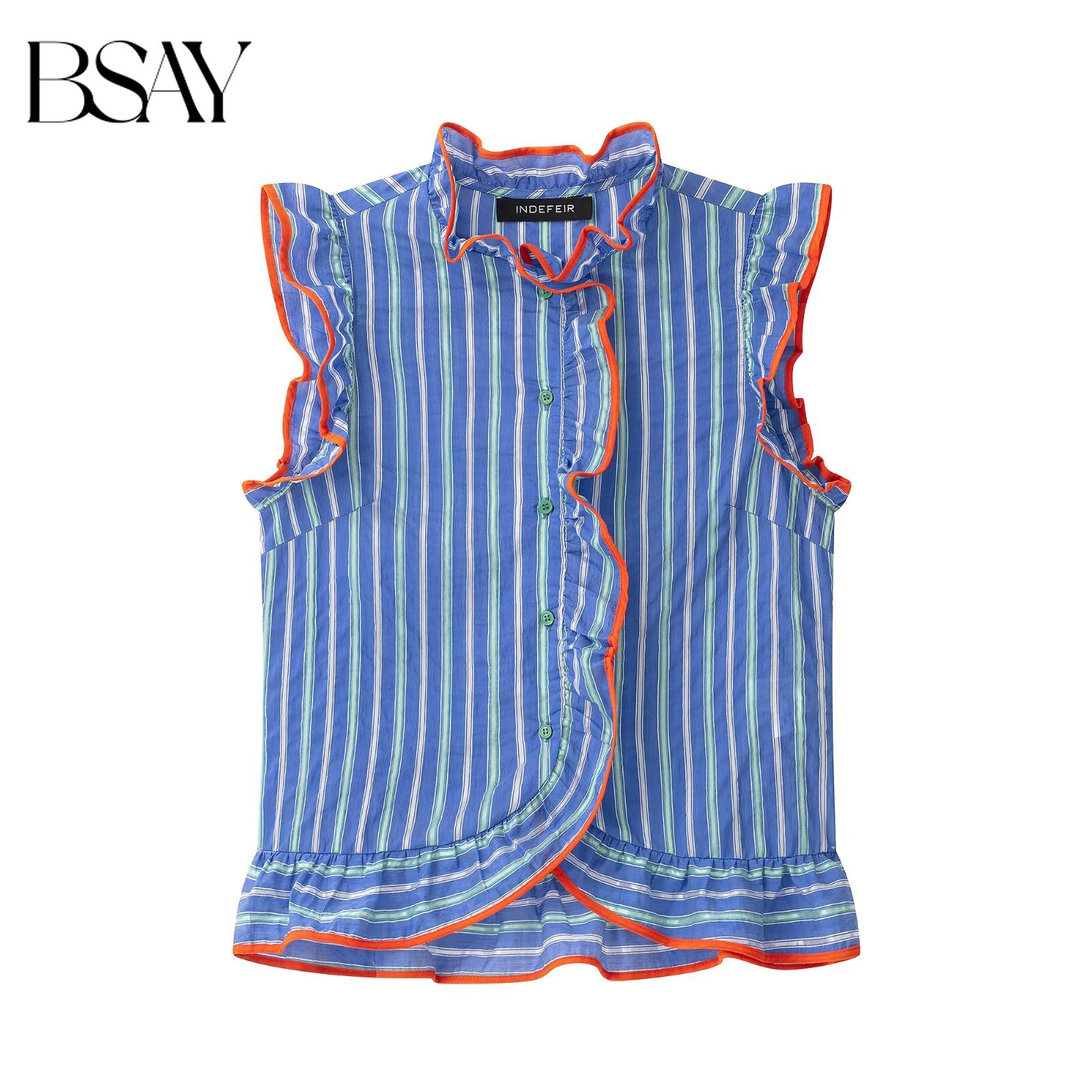 Shirt Camp Collar - BSAY Blus Tanpa Lengan Bergaris Warna-warni