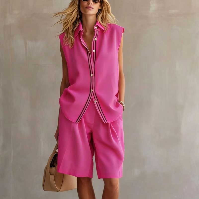 Set Dua Potong Bahan Linen Cam - Shirt Camp Collar ulasan dan harga