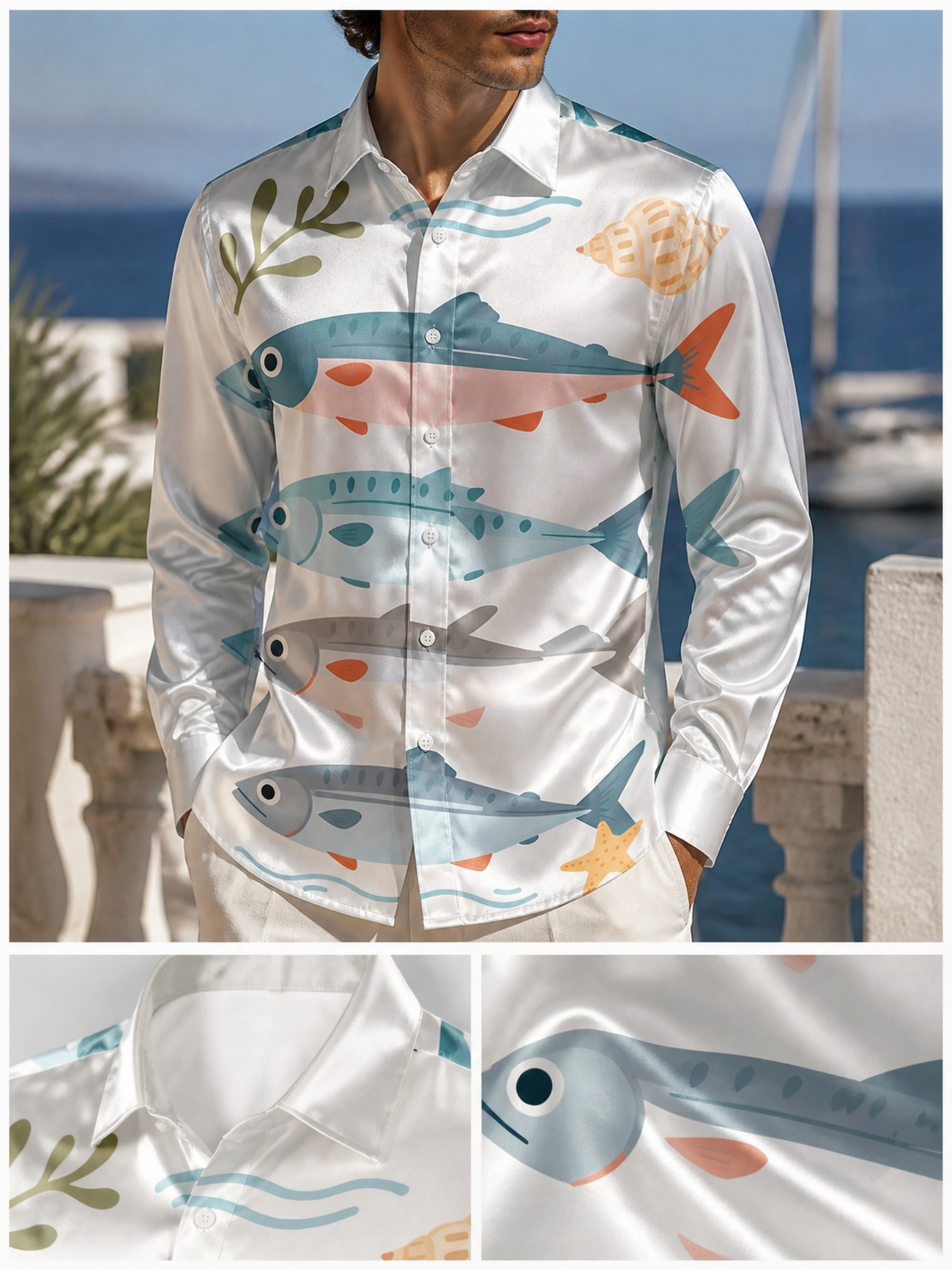 Kemeja Satin Mewah Pria Lengan - Resort Shirt Floral ulasan dan harga